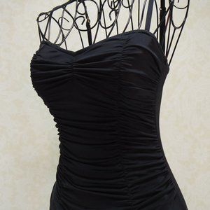 ALLEN B Black Front Rouched One Piece Swim Suit